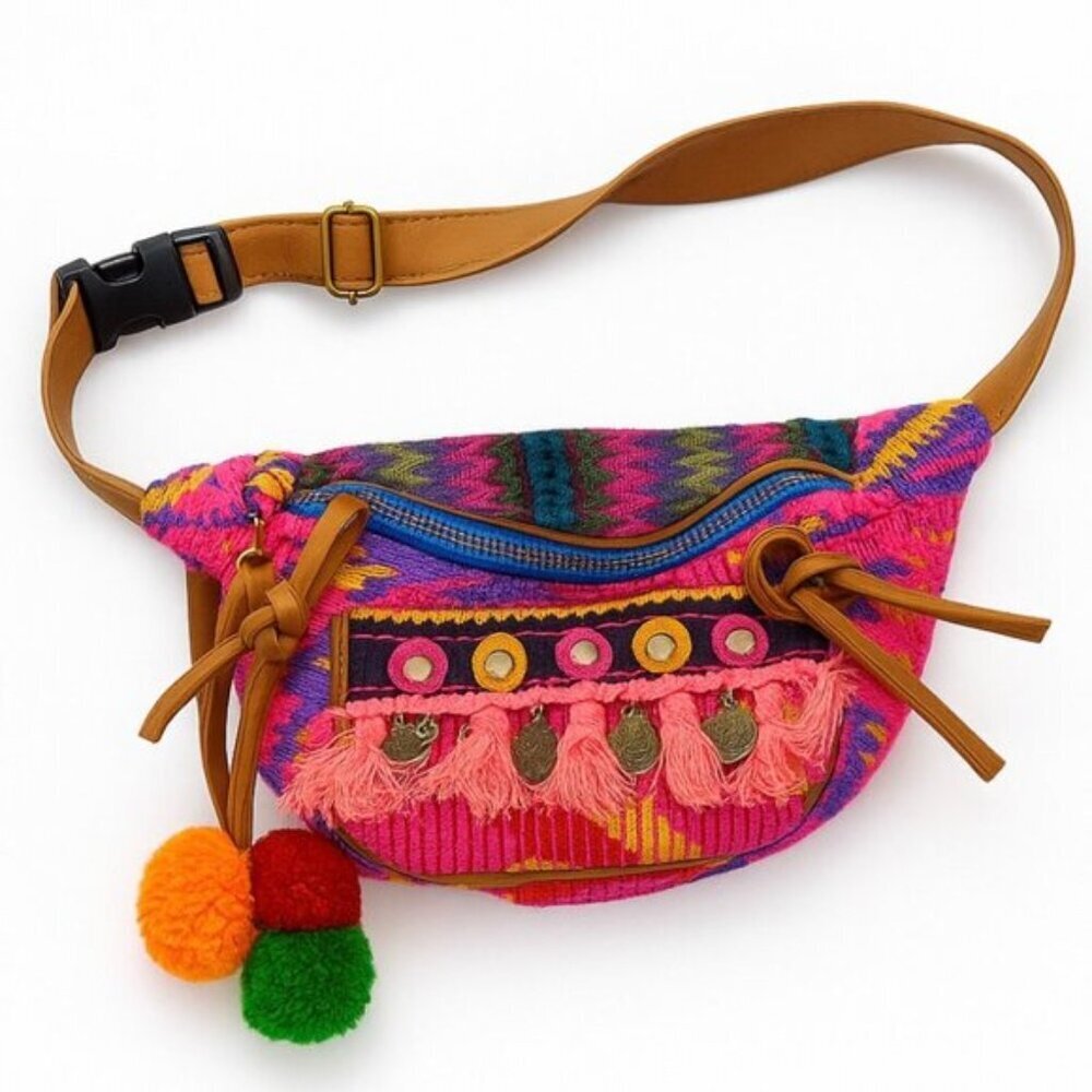 ALDO Handmade Women's Boho Woven Waist Bag Fanny Pack Medium - Picture 1 of 10